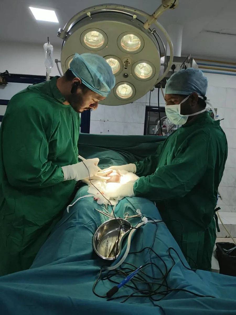 Open hydrocele surgery in progress in the operating theatre