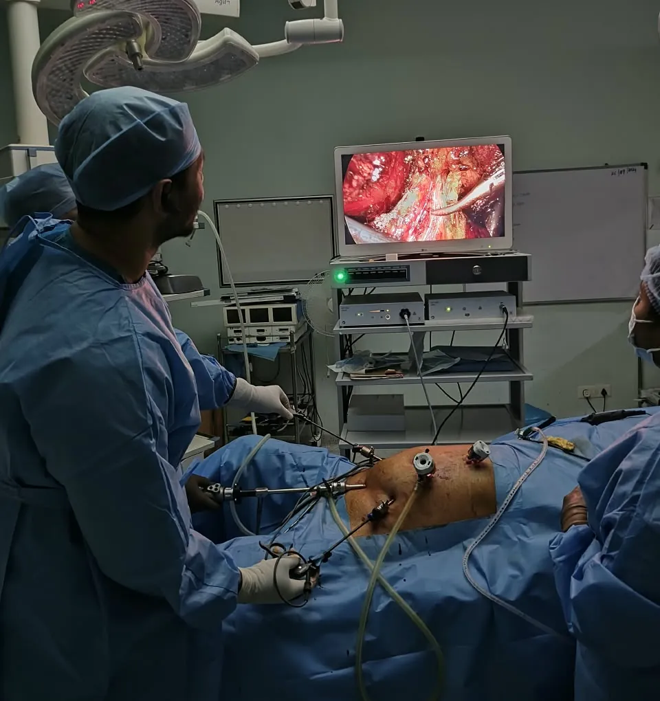 Dr. Sanjit Gogoi performing laparoscopic surgery at Sarjapur Road
