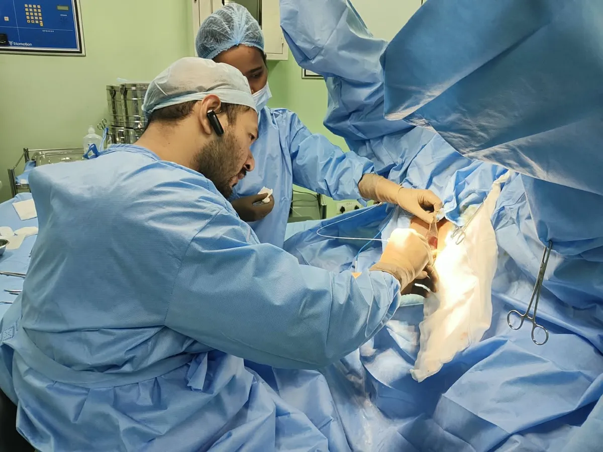 Laser piles procedure in progress in the operating theatre